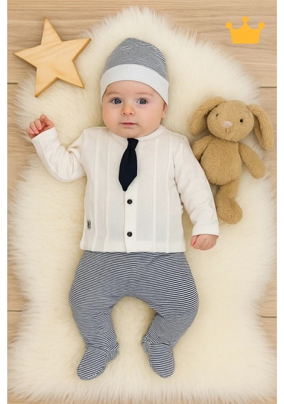 Babyhola 8 Parça Kravatlı Erkek Bebek Hastane Çıkış Seti Mavi 7061 Lacivert