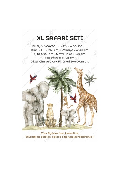 Safari Hayvanları Büyük Boy Çocuk Odası Dekorasyon Sticker Seti