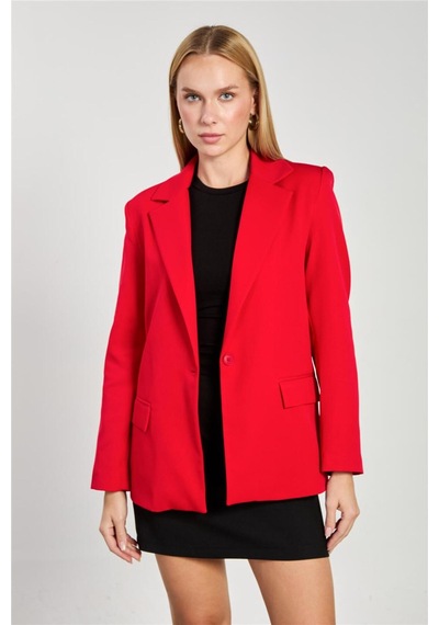 Barrels And Oıl Kadın Tek Düğmeli Blazer Ceket - Kırmızı Kırmızı
