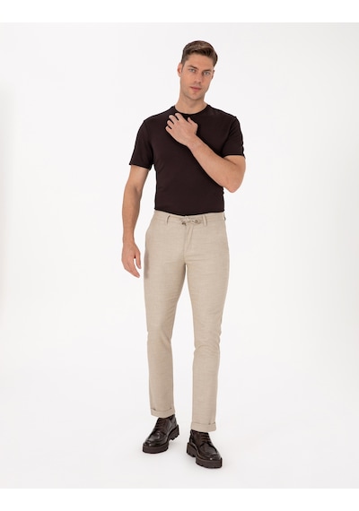 Pierre Cardin Bej Slim Fit Kordonlu Kanvas Pantolon 50310829-vr011