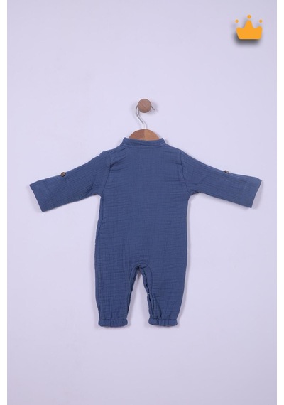 Babyhola Kız Erkek Bebek Tulum Pamuk Müslin Katlanabilir Kollu Çıtçıtlı 22401 Lacivert