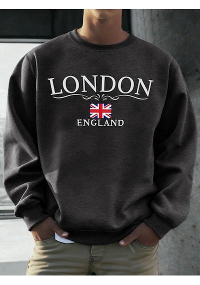 Startmore Tarzsokak Londra İngiltere Bayrağı Baskı Kazak Erkekler Için Sonbahar Gevşek Gündelik Giyim Hipster Yum Antrasit