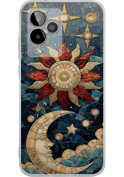 Printify General Mobile Gm 24 Pro İle Uyumlu Vitray Sol Ve Luna Tasarımlı Şeffaf Silikon Kılıf Şeffaf