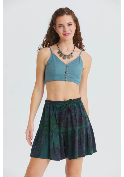 İnce Askılı Düğme Detaylı Crop Bluz Mavi
