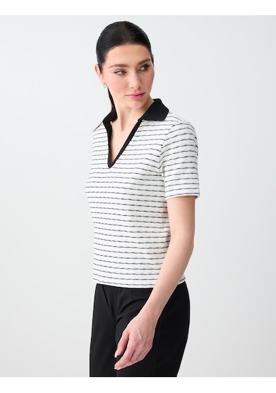 Jimmy Key Kırık Beyaz Çizgi Desenli Polo Yaka Örme Bluz 6sw035517106