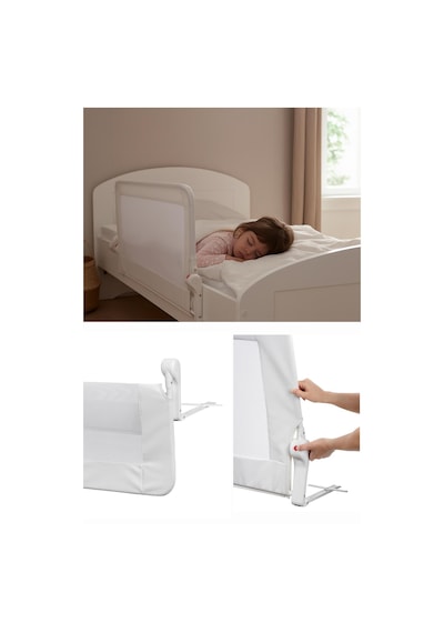 Wellgro Premium 120x65 CM Deri Kılıflı Yatak Bariyeri Katlanır Yatak Korkuluğu, Beyaz