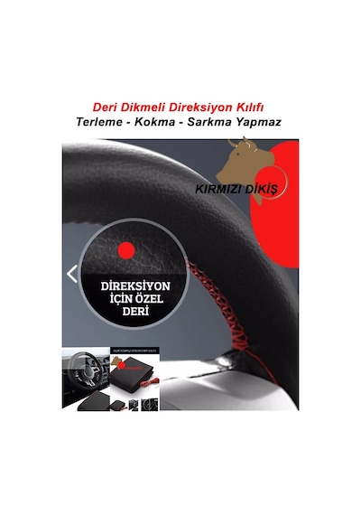 Renault Fluence 2010-2016 Deri Direksiyon Kılıfı Dikmeli Kırmızı Dikişli Diğer