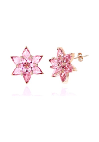 Gümüş Rose Pembe Lotus Çiçeği Çivili Kadın Küpe Gümüş