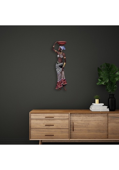 Sepetli Afrikalı Kadın - Metal Tablo - Dec0119 28 X 90 Cm Çok Renkli