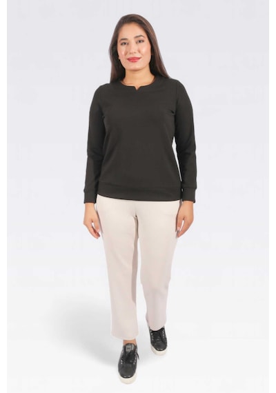 Tolga Saraçoğlu Minimalist Uzun Kol Kadın Sweatshirt - Günlük Rahatlık Siyah