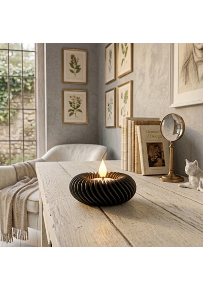 Modern Tasarım Led Tealight Yuvarlak Siyah Mumluk Dekoratif Masa Üstü Aksesuarı Siyah