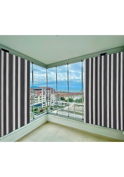 Ceylan Home Balkon Perdesi Kuş Gözü Ölçü Seçenekli Gri Beyaz Çizgili Gri