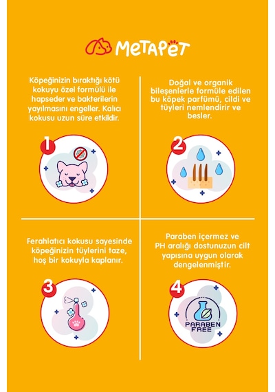 Metapet Doğal Köpek Parfümü Koku Giderici Sprey Evcil Hayvanlar İçin Mango Esanslı 150 ML