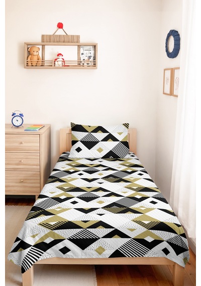 Siyah Geometrik Modern Genç Odası Tek Kişilik Pike Takımı-gold Beyaz 160x220cm Kapitone Yatak Örtüsü Dokulu İpek Anısı