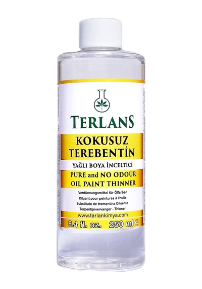 Terlans Yağlı Boya Seti Yardımcı Malzemeler 3x250ml Boya Fırça Temizleyici - Kokusuz Terebentin - Keten Yağı