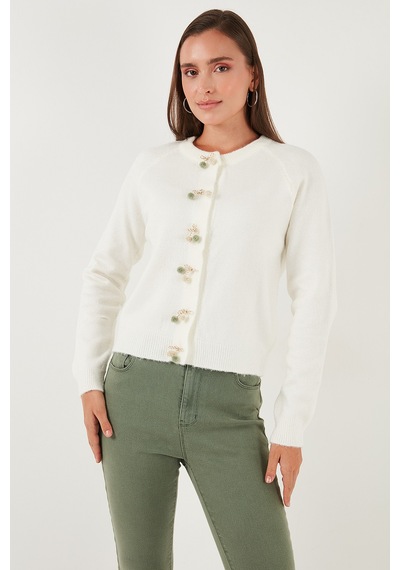 Lela Premium Regular Fit Bisiklet Yaka Fiyonk Detaylı Bayan Hırka 6802939 Ekru