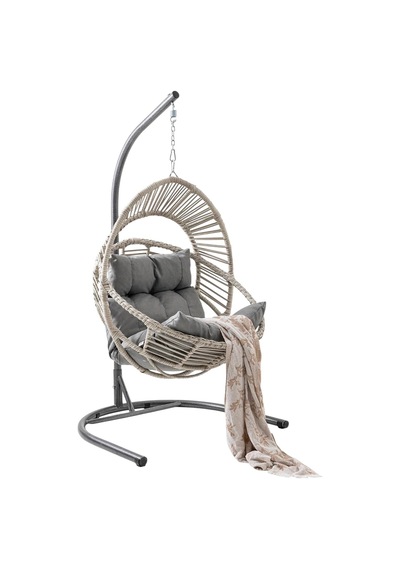 Nobel Tekli Rattan Bahçe Balkon Salıncağı Beyaz Çok Renkli