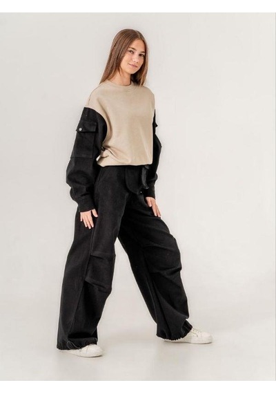 Kız Çocuk Gabardin Kol 2 İplik Sweatshirt-15170 Haki Kız Çocuk Gabardin Kol 2 İplik Sweatshirt-15170 Haki