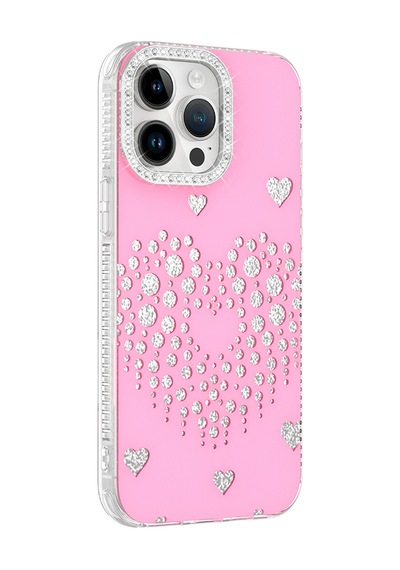 Maks Technology Apple iPhone Uyumlu 14 Pro Max Kılıf Damla Taşlı Mkst Rivas Sert Pc Kapak - Pembe