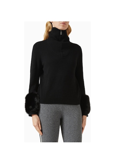 Izaak Azanei Zip - Up Faux Cuff Sweater, Şık Ve Lüks Kadın Yün - Kaşmir Kazak Siyah