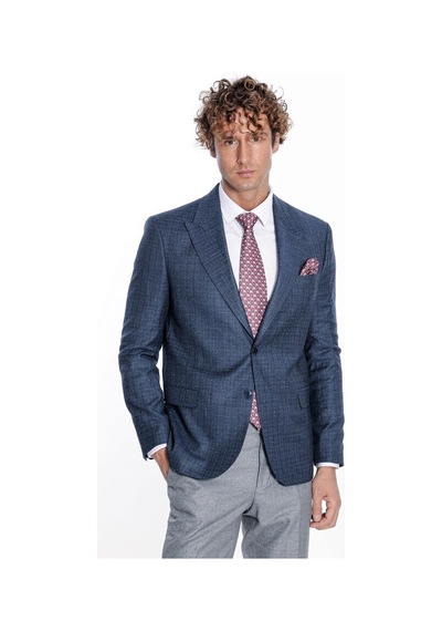 Wessi Desenli Slim Fit Lacivert Erkek Ceket 001