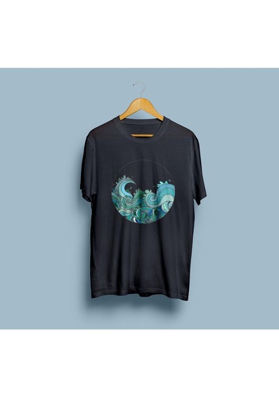 Oversize Dalgalar Tasarım Unisex T-shirt Siyah