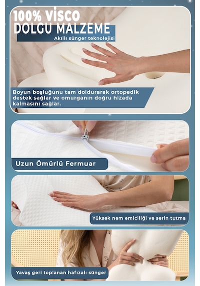 Nova Visco Yastık Ortopedik Boyun Destekli Memory Foam Ergonomik Yastık Beyaz 62x42x13/10cm