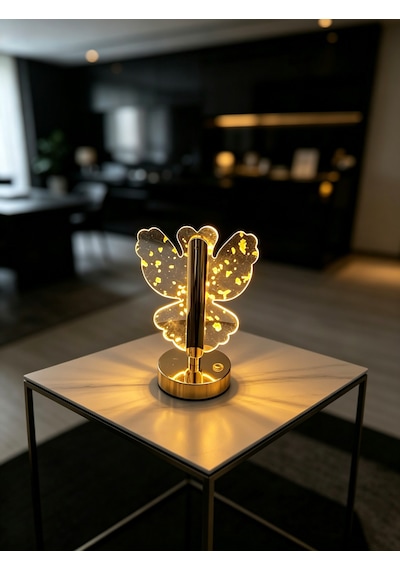 Vezza Home Kristal Melek Şarjlı Masa Lambası 3 Renk Modlu Dokunmatik Gece Lambası Gold Dekoratif Aydınlatma