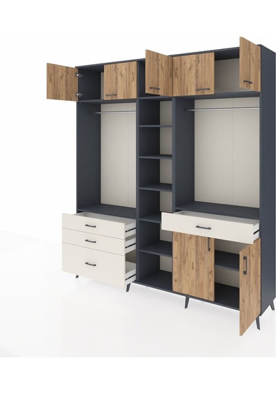 Hyperion Dolap 11 Raflı 4 Çekmeceli 2 Askılı 220x44x243 Antrasit-çam/aytaşı Çok Renkli Hyperion Dolap 11 Raflı 4 Çekmeceli 2 Askılı 220x44x243 Antrasit-çam/aytaşı Çok Renkli
