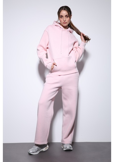 Antioch Kapüşonlu Basic Kadın Sweatshirt Pembe