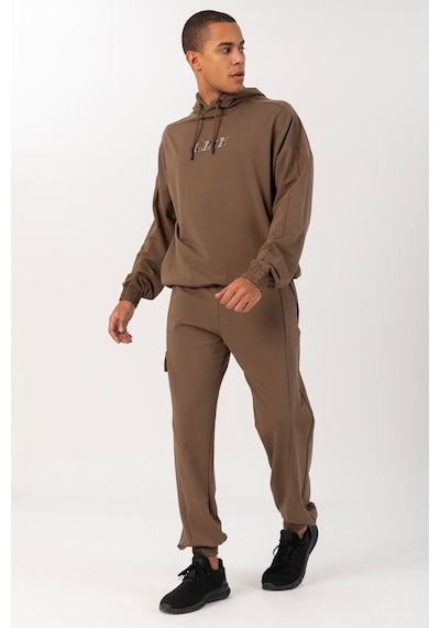 Maraton Sportswear Oversize Erkek Kapşonlu Düşük Kol Basic Kakao Sweatshirt 22465-kakao