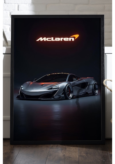 Mclaren 570s Siyah Ahşap Çerçeveli Poster, Dekoratif Araba Duvar Tablosu