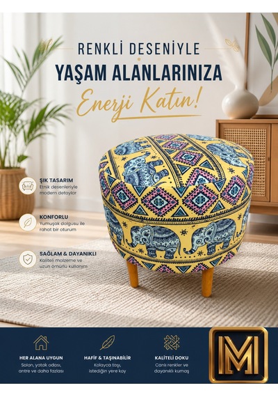 Diday Fil 2 Puf F Trend Puf Koltuk Puff Bench Dekoratif Bohem Doğal Gürgen Ayak Amaçlı Bahçe Balkon Çok Renkli