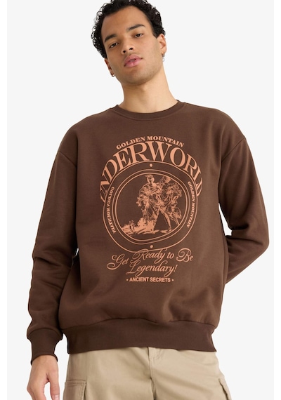 Defacto Boxy Fit Bisiklet Yaka Baskılı Sweatshirt F2111ax25aubn539 Kahve-bn539