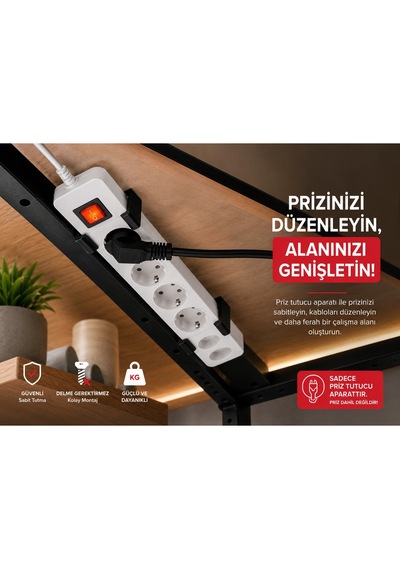 Veriqo 3d Masa Altı Uzatma Kablosu Tutucu Kablo Prizi Sabitleme Aparatı Vida Montajlı Diğer
