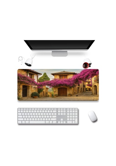 Sonictouch Ultragrand Leylak Çiçekli Taş Evler Dikişsiz Xxl Gaming Oyuncu Masaüstü Mor Klavye Mouse Mousepad
