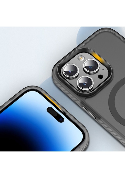 Apple Uyumlu iPhone 14 Pro Max Kılıf Mat Arka Yüzey Wireless Şarj Özellikli Zore Locik Kapak Siyah