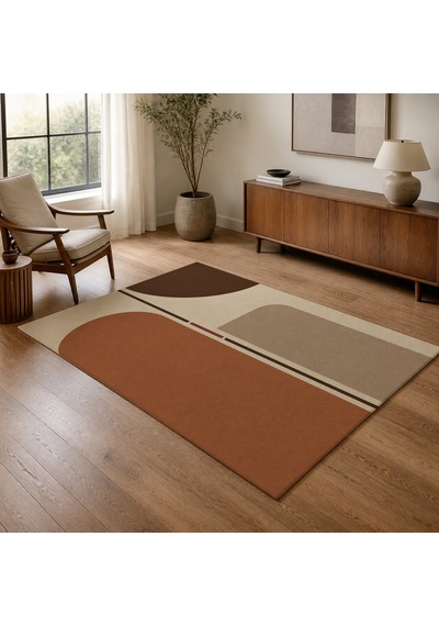 Kartela Halı Eksen Kemerli Modern Halı Bej Kaymaz Taban Makinede Yıkanabilir Salon Halısı 80x120 Cm