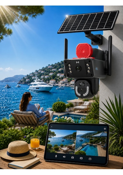 O-kam 3815 4g 6mp Dual Lens Güneş Panelli Solar Sirenli Güvenlik Kamerası 60gb İnternet 12ay 5gb