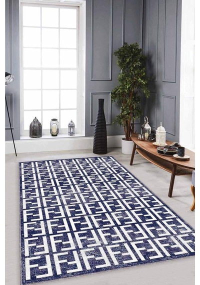 Lacivert Spor Kaymaz Tabanlı Makinede Yıkanabilir Halı Lb009n11