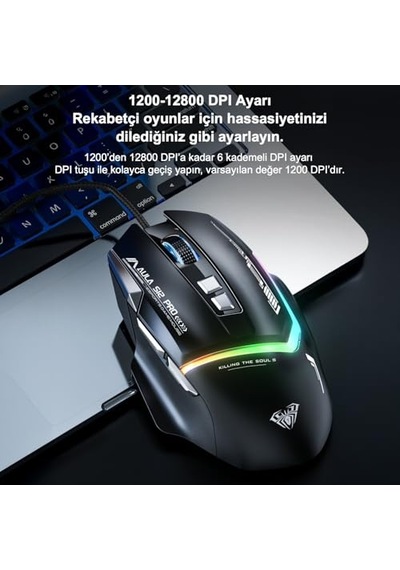 S12 Pro 12800 Dpı 8 Tuşlu Makrolu Kablolu Optik Gaming Oyuncu Mouse Beyaz