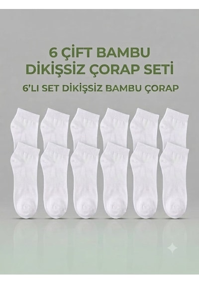 Km Collections 6'lı Set Dikişsiz Bambu Çorap Kadın&erkek Beyaz