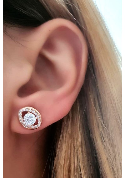 Pırlanta Işıltısında Swarovski Taşlı Gümüş Rose Tek Taş Küpe