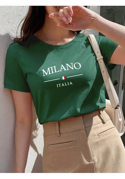Uyguntarz Unisex Milano Italia Baskılı Tasarım Tshirt Yeşil