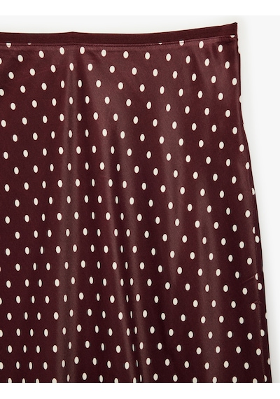 Koton Viskon Kumaş Balık Form Puantiyeli Saten Etek Bordo Desenli 7wak70017pw