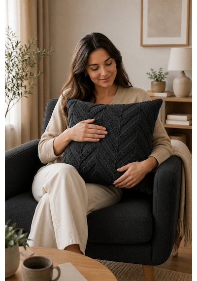 Wellsoft Dekoratif Kırlent Kılıfı 45x45 Ve 30x50 Peluş Koltuk Kanepe Yastık Kılıfı Antrasit 45 x 45