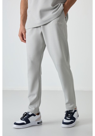 Tommy Life Taş Pamuklu Kalın Yumuşak Dokulu Oversize Fit Nakışlı Erkek Eşofman Takım - 85252 Taş Rengi Taş