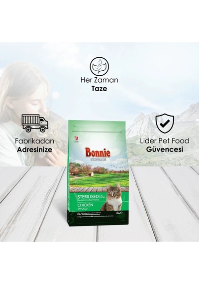 Bonnie Kısırlaştırılmış  Tavuklu Yetişkin Kedi Maması 1500 G