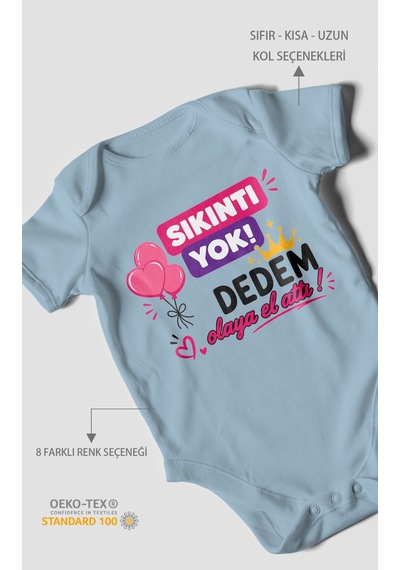 Morivokids Sıkıntı Yok Dedem Konuya El Attı Kısa Kollu Bebek Body %100 Pamuk Bebe Mavisi