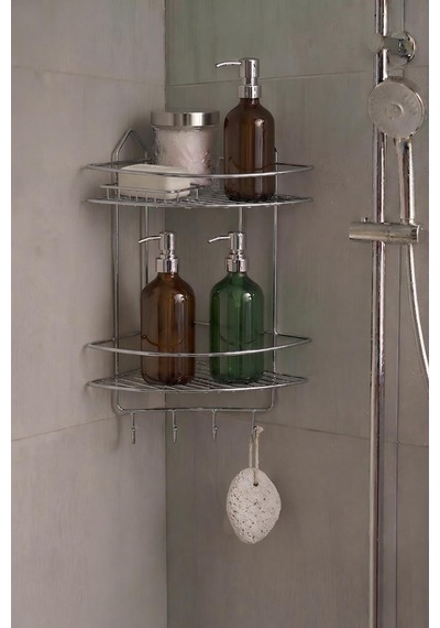 Tr Krom Yapışkanlı Banyo Köşeliği Düzenleyici, Şampuanlık, Duş Rafı 2 Katlı Ek-02 Diğer